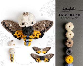 crochet kit lalylala DEATH&#39;S HEAD HAWKMOTH amigurumi diy • butterfly, animal, skull, Acherontia, decoration for Halloween costumes