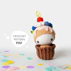 Haakpatroon lalylala CUPCAKE Ella Amigurumi DIY • Verjaardag, cadeau, taart, taart, speldenkussen, digitaal haakpatroon