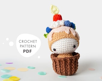 Patrón de ganchillo lalylala CUPCAKE Ella Amigurumi DIY • Regalo de cumpleaños Cake Pincushion Patrón de ganchillo digital