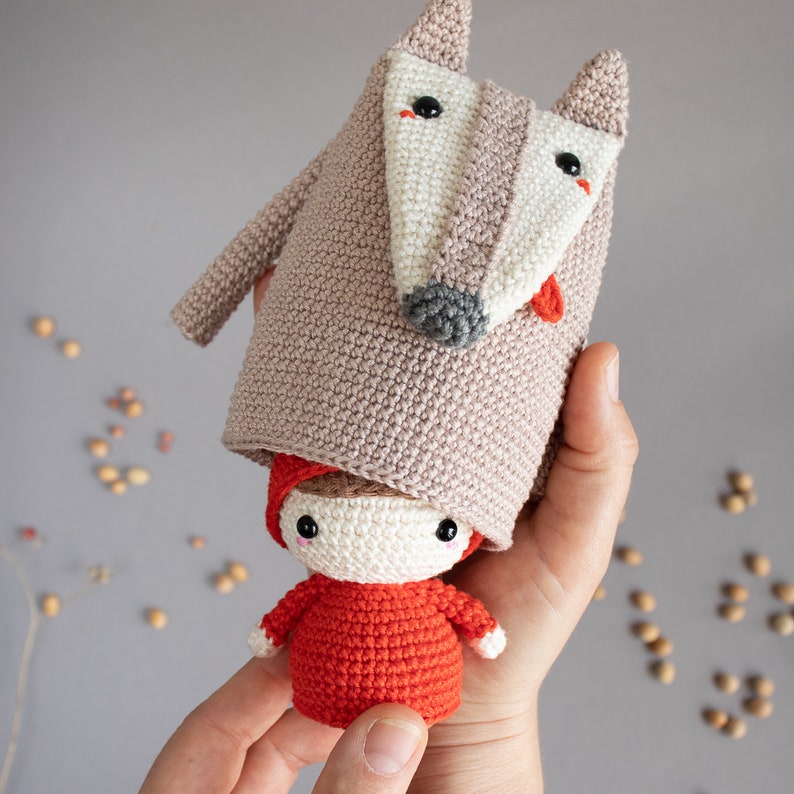 Crochet pattern lalylala RED RIDING HOOD amigurumi diy nesting toy, funny matryoshka, fairytale playset, girl, wolf, apple, caterpillar image 5