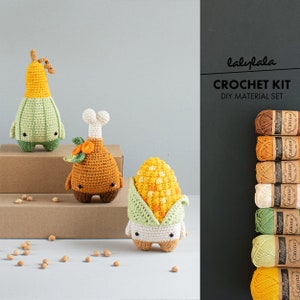 crochet kit lalylala seasons THANKSGIVING amigurumi diy • pumpkin, gourd, turkey drumstick, corn on the cob, autumn, children's kitchen