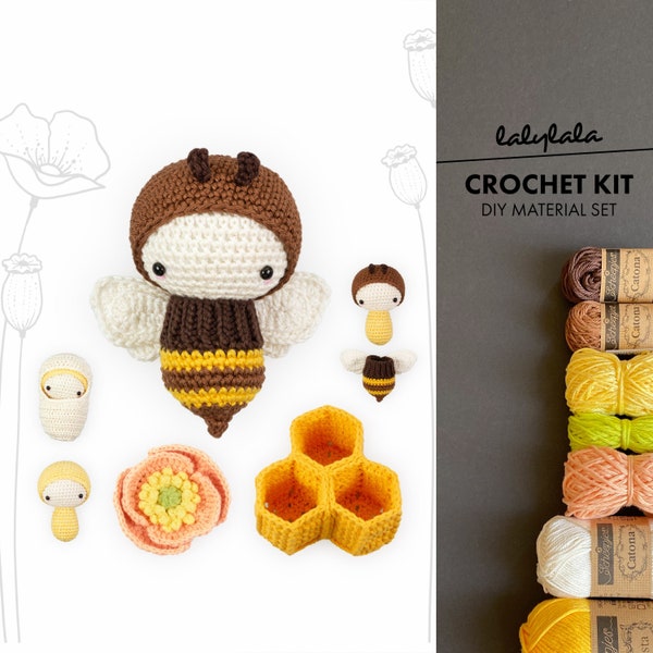 crochet kit lalylala BEE amigurumi diy • life cycle honey bee, bumblebee, educational toy kindergarten, gift for beekeper, nature, animal