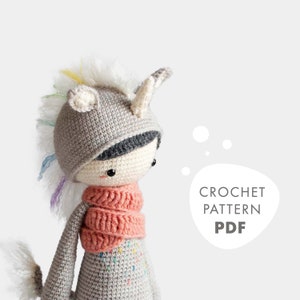Crochet pattern lalylala YUMI the unicorn amigurumi diy cute stuffed toy, plushie, pastel rainbow, fairytale, present, nursery decoration image 1