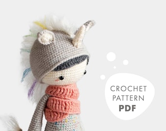 Crochet pattern lalylala YUMI the unicorn amigurumi diy • cute stuffed toy, plushie, pastel rainbow, fairytale, present, nursery decoration