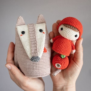 Crochet pattern lalylala RED RIDING HOOD amigurumi diy nesting toy, funny matryoshka, fairytale playset, girl, wolf, apple, caterpillar image 2