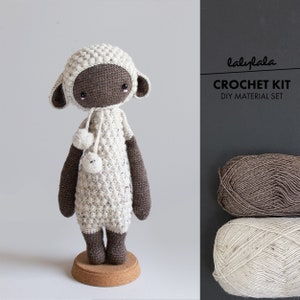 Crochet kit lalylala LAMB Lupo, amigurumi doll in cute little sheep costume, crafty birthday gift for DIY lovers and yarn fans image 1