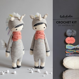 crochet kit lalylala UNICORN Yumi amigurumi diy • girl in cute animal costume, pastel rainbow details, doll, plushie, toy, birthday gift