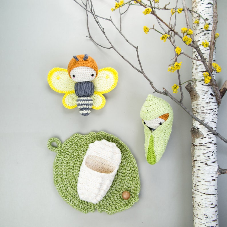 Crochet pattern lalylala BRIMSTONE BUTTERFLY Butterfly amigurumi diy life cycle playset, caterpillar, educational toy, nature, spring image 2