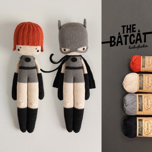 crochet kit lalylala SUPERHERUMI BatCat amigurumi diy • super heroine, yarn set for comic fans, superhero, dress-up doll, female power