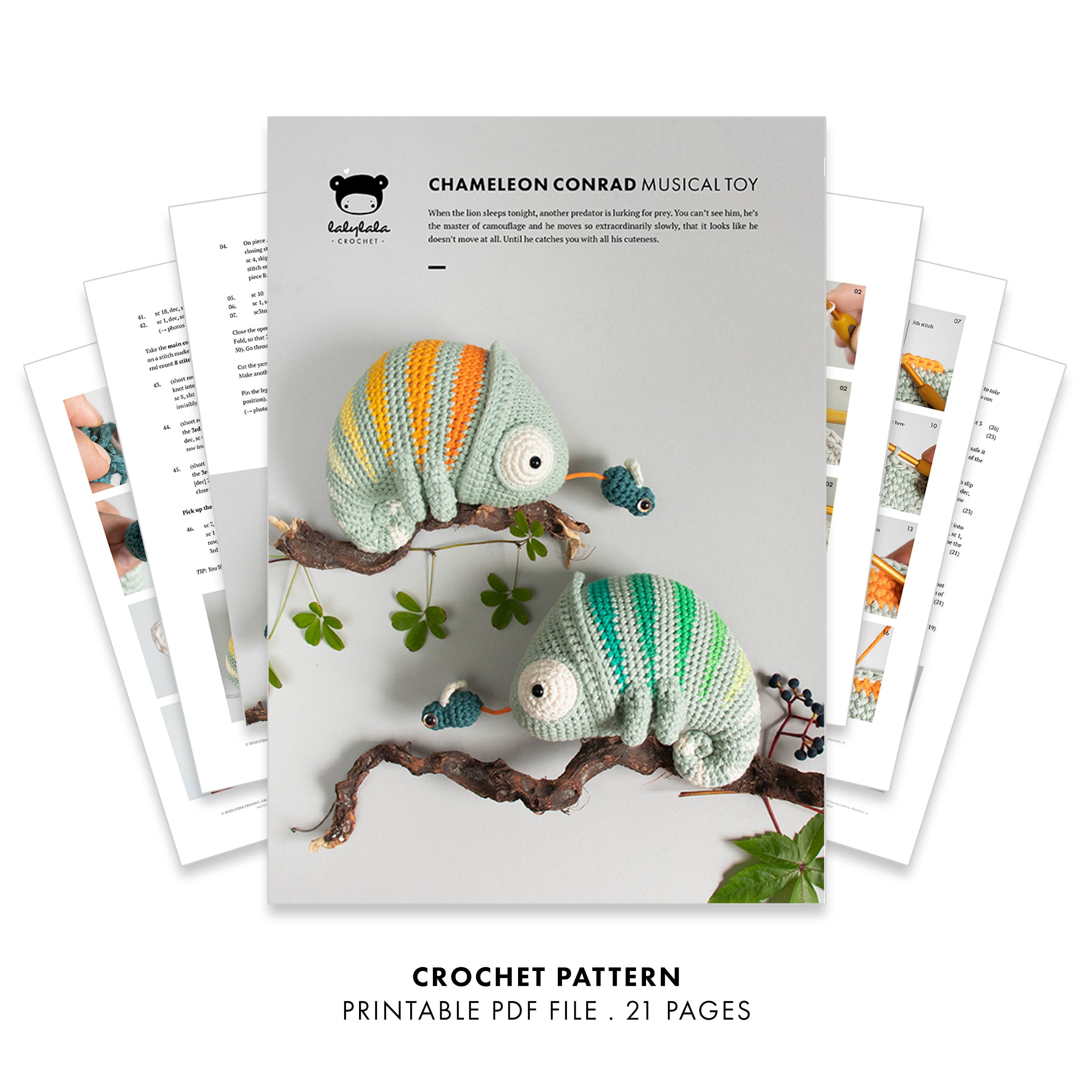 Crochet Pattern lalylala Chameleon Conrad amigurumi diy