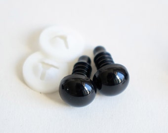 5 Paar schwarze Sicherheitsaugen rund (10 Augen, 10 Verschlüsse) • Größen: 4mm, 5mm, 6mm, 7mm, 8mm, 10mm, 14mm - Teddyaugen, Puppenaugen