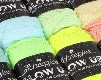 10 colors Glow in the Dark Yarn Scheepjes Glow Up Colour Pack . fluorescent neon green thread for crochet or knitting e.g. for Halloween DIY
