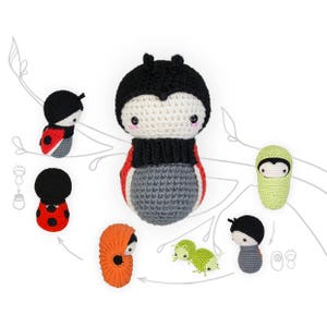 Crochet Pattern lalylala LADYBIRD / LADYBUG amigurumi diy • beetle, life cycle: larva, beetle wings, egg, pupa, aphid, baby rattle, download