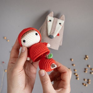 Crochet pattern lalylala RED RIDING HOOD amigurumi diy nesting toy, funny matryoshka, fairytale playset, girl, wolf, apple, caterpillar image 4