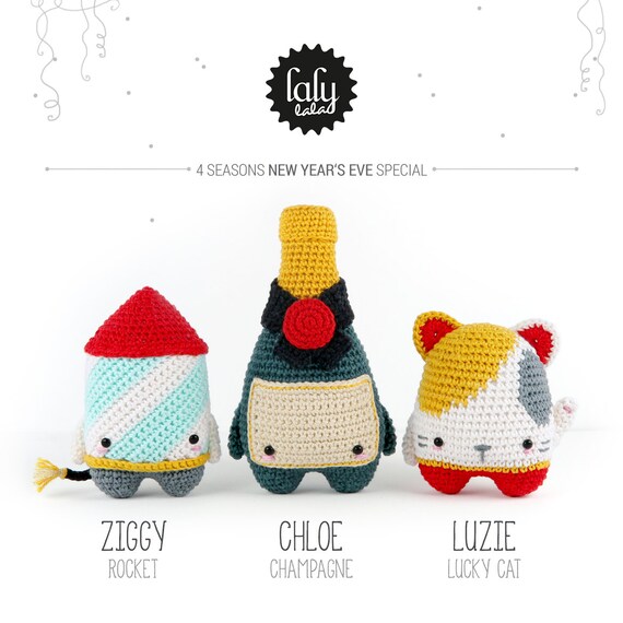 4 Seasons New Years Eve Firework Rocket Champagne Lucky Cat Lalylala Crochet Pattern Amigurumi