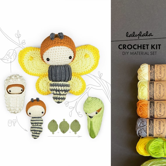 Crochet Kit Lalylala BRIMSTONE BUTTERFLY Amigurumi Diy Life Cycle Playset,  Educational Toy, Gift for School Kids, Baby Rattle, Nursery 