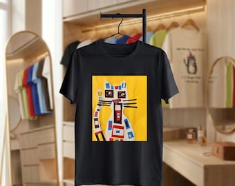 Chemise chat Piet Mondrian, t-shirt félin géométrique, vêtements d'art moderne
