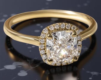 Cushion Cut Moissanite Halo Ring, Engagement Ring, Gold Promise Ring, Diamond Look Bridal Ring,Gift for Her,Moissanite Minimalist Ring