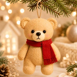 Teddy Bear Felt Sewing Pattern PDF, Christmas Bear Ornament Sewing Pattern, DIY Beginner Felt Craft Guide, Digital Download