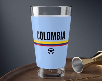 Colombia Soccer Mixing Glass | 2026 Colombian Football Glass | Fútbol Gift | Colombia Flag Drinking Glass 16oz
