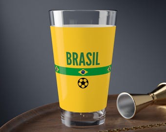 Brasil Soccer Mixing Glass | 2026 Brazilian Football Glass | Selecao Gift | Brazil Flag Drinking Glass 16oz