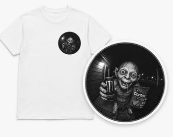 Cursed Creature Gollum Snack Run T-Shirt | Funny Meme Shirt | Fisheye Lens Meme Tee | Unhinged Humor Shirt | Late Night Snack Tee | Unisex