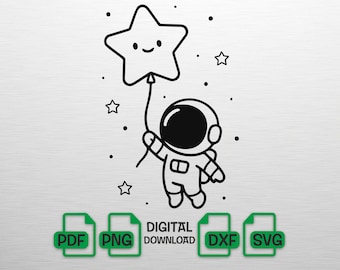 Astronaut SVG Cute Space Cut File for Cricut Silhouette Cameo Digital Download Astronaut Png Star Balloon DXF Kids Shirt Design Outer Space