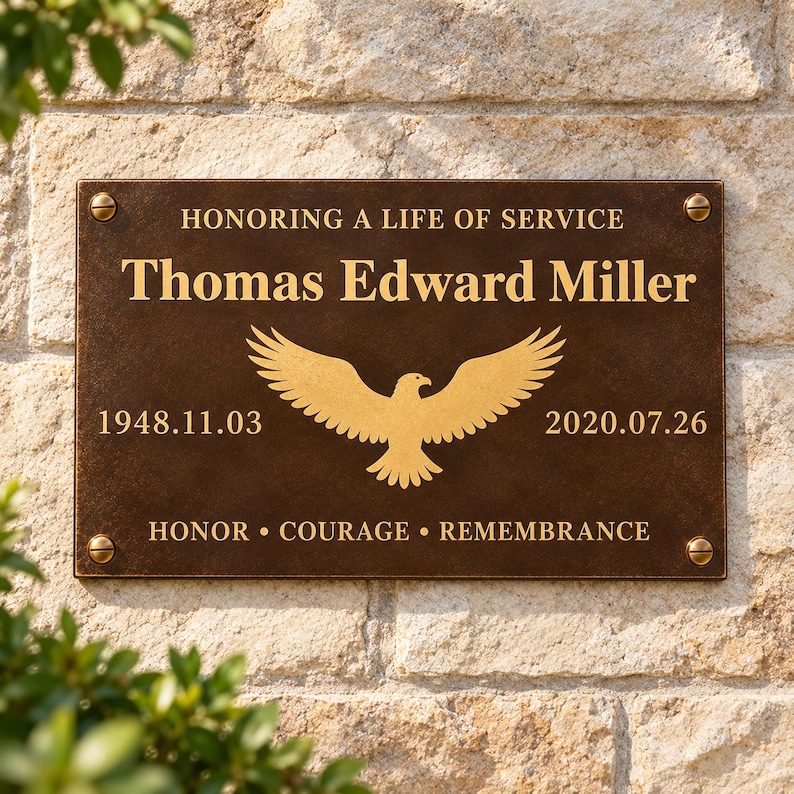 Custom Engraved Solid Brass Plaque – Memorial, Address, Estate Sign – Brushed Finish, Etched Cemetery Sign image 13