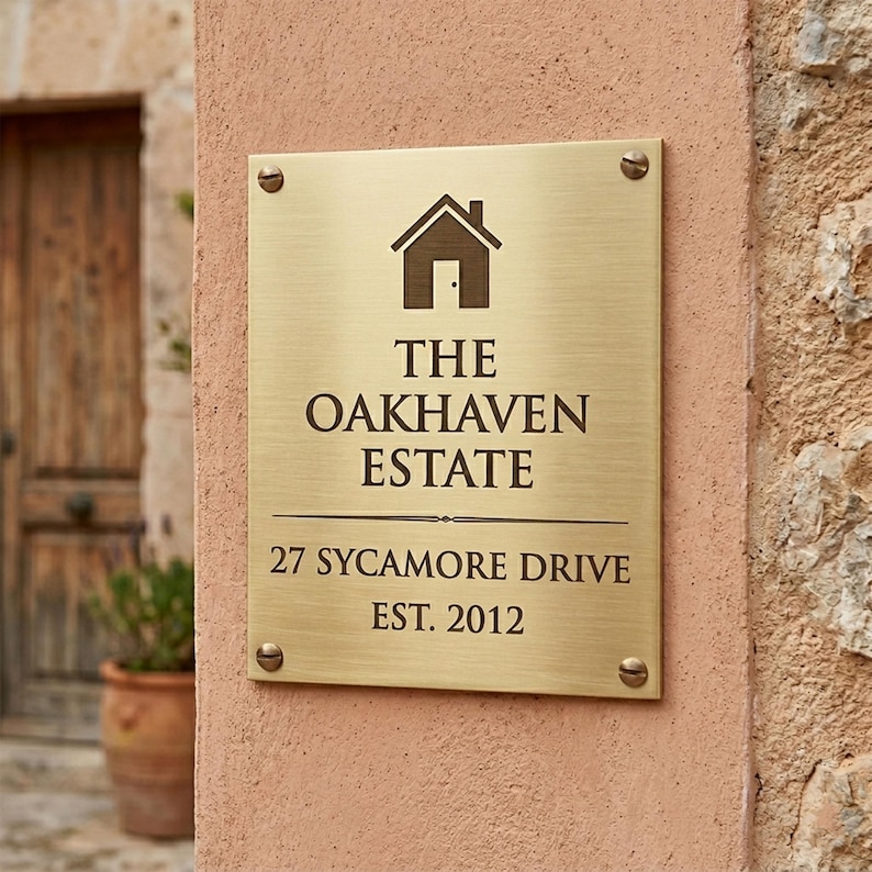 Custom Engraved Solid Brass Plaque – Memorial, Address, Estate Sign – Brushed Finish, Etched Cemetery Sign image 5