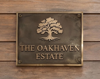 Custom Bronze House Sign, Personalized Estate Plaque, Family Name Outdoor Wall Decor