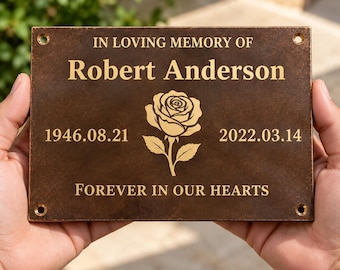 Custom Engraved Solid Brass Plaque – Memorial, Address, Estate Sign – Brushed Finish, Etched Cemetery Sign