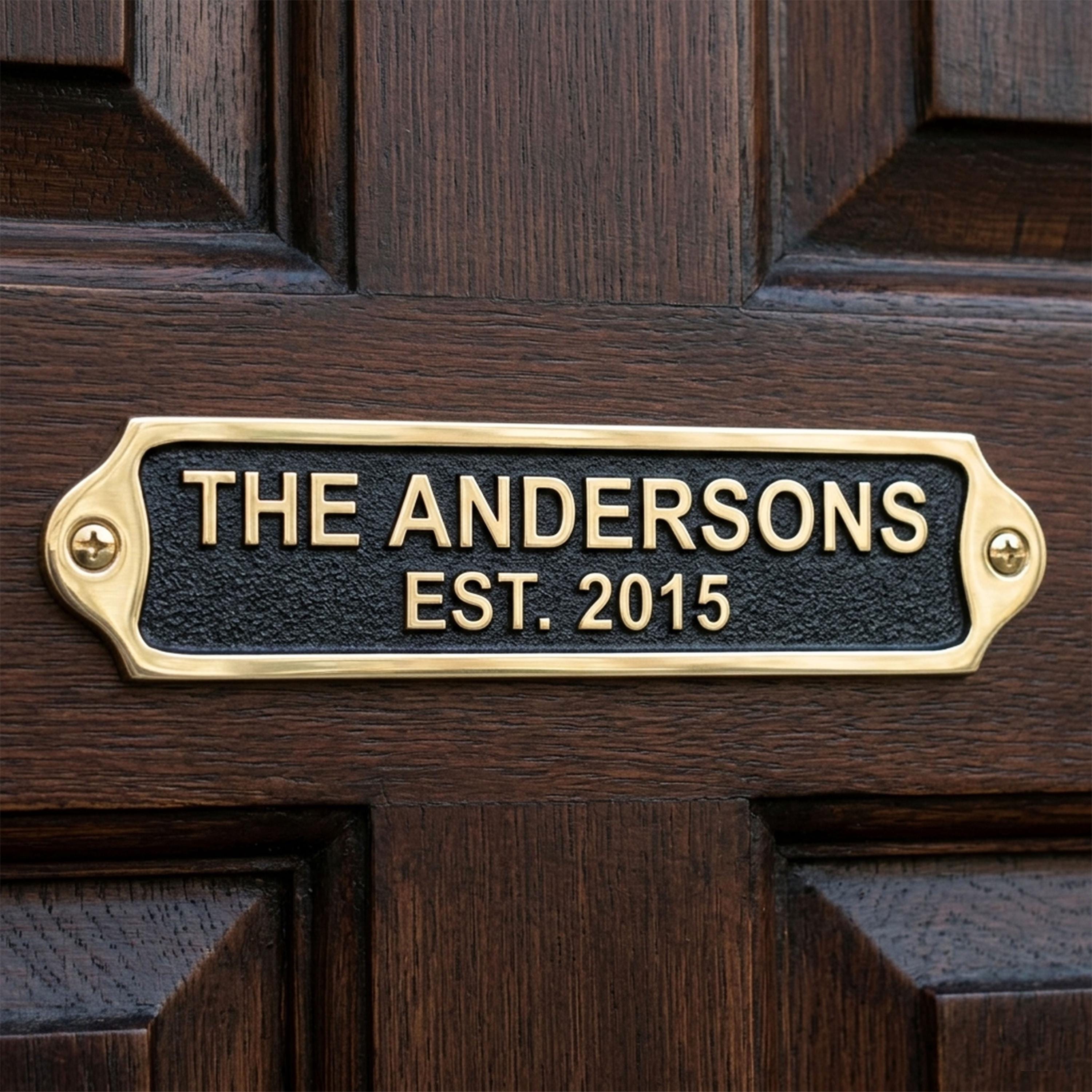 Personalized Brass House Name Plate, Custom Engraved Door Sign, Brass with black Finish Plaque