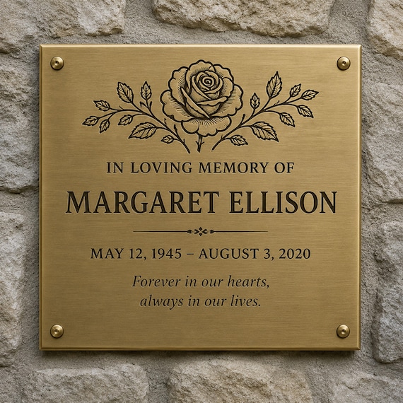 Custom Engraved Solid Brass Plaque – Memorial, Address, Estate Sign – Brushed Finish, Etched Cemetery Sign