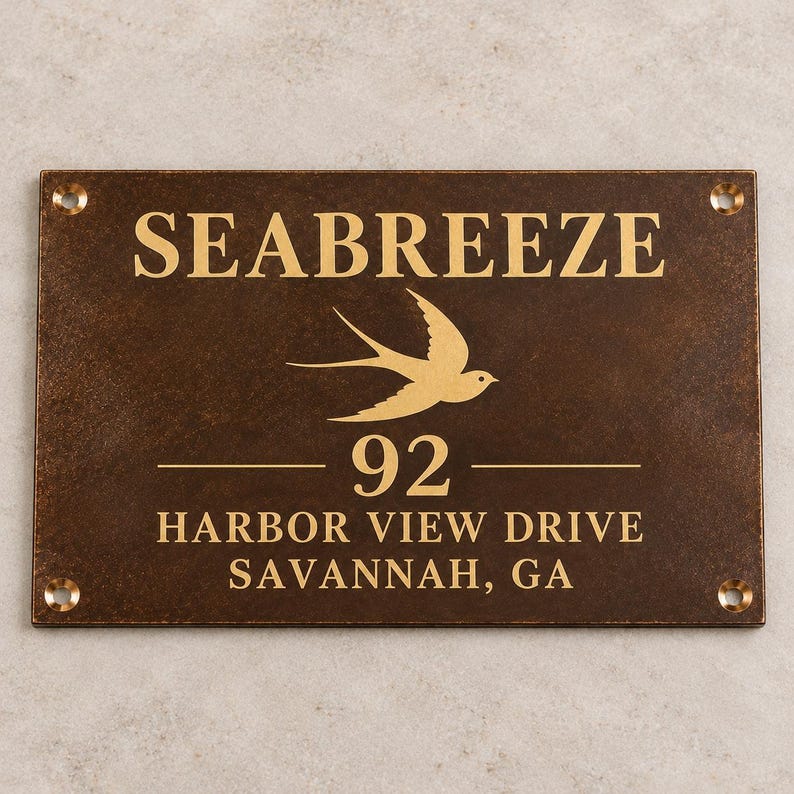 Custom Engraved Solid Brass Plaque – Memorial, Address, Estate Sign – Brushed Finish, Etched Cemetery Sign image 3