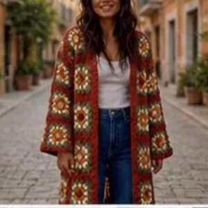 Crochet Granny Square Cardigan Pattern, Boho Patchwork Coat, Beginner Friendly Jacket (PDF Download)