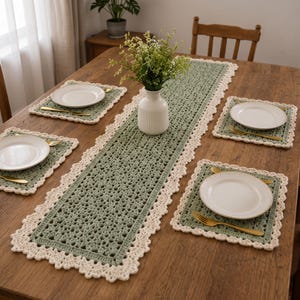 Crochet Table Runner and Placemat Pattern | Cottagecore Lace, Farmhouse Centerpiece (PDF Download)