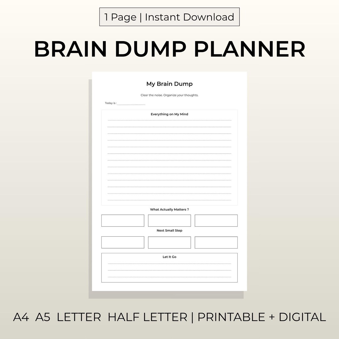 ADHD Brain Dump Planner: Printable & Digital Mind Dump Organizer (PDF ...