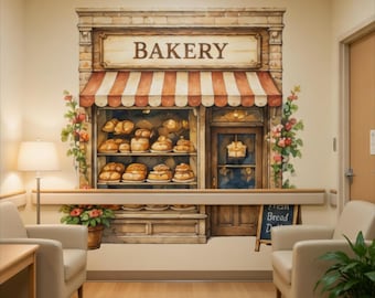 Bakery Wall Mural | Dementia Alzheimer's Friendly Decor | Memory Care Vintage Storefront, Wallpaper Senior Living