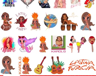 カロルG PNGデザインバンドル、トロピコケタ新アルバムPNGバンドル、カロルGグッズ、カロルGシャツPNG、カロルGヴィアハンド・エル・ムンドコンサートPNGクリップアート