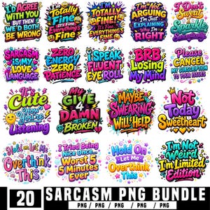 Sarkasm PNG-paket, rolig vuxenhumor PNG, sarkastiska citat sublimeringsdesigner, sarkastisk skjorta PNG, mugg- och tygväskedesign, omedelbar nedladdning