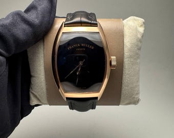 Reloj de hombre vintage Franck Muller con movimiento automático, caja de acero inoxidable, esfera negra y correa de cuero. Regalo de cumpleaños para hombre.