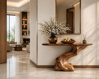 Orio Skulpturaler Nussbaum Konsolentisch - Luxuriöses Statement-Stück im Eingangsbereich