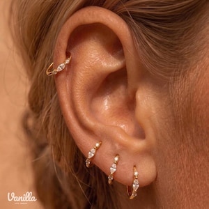 Sterling huggie hoops CZ 6 mm 8 mm 10 mm hoop Conch Clicker Helix Cartilage Diamond Fin piercing