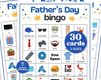 Afdrukbaar Vaderdagspel, 30 bingokaarten, Vaderdag-gezinsactiviteit, pdf-download