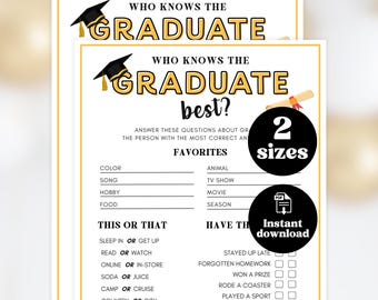Who Know The Graduate Best, Graduate Party Game, Afstuderen, afdrukbaar, pdf