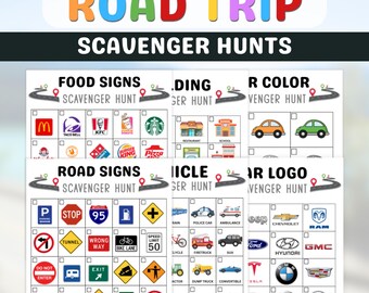 Roadtrip-speurtochten, afdrukbare familiereisgames, autoritactiviteit, pdf-download