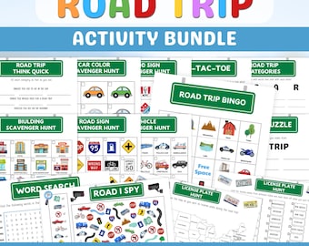 Roadtrip-activiteitenbundel voor kinderen, speurtochten, roadtripbingo, autoritgezinsgames, afdrukbare pdf