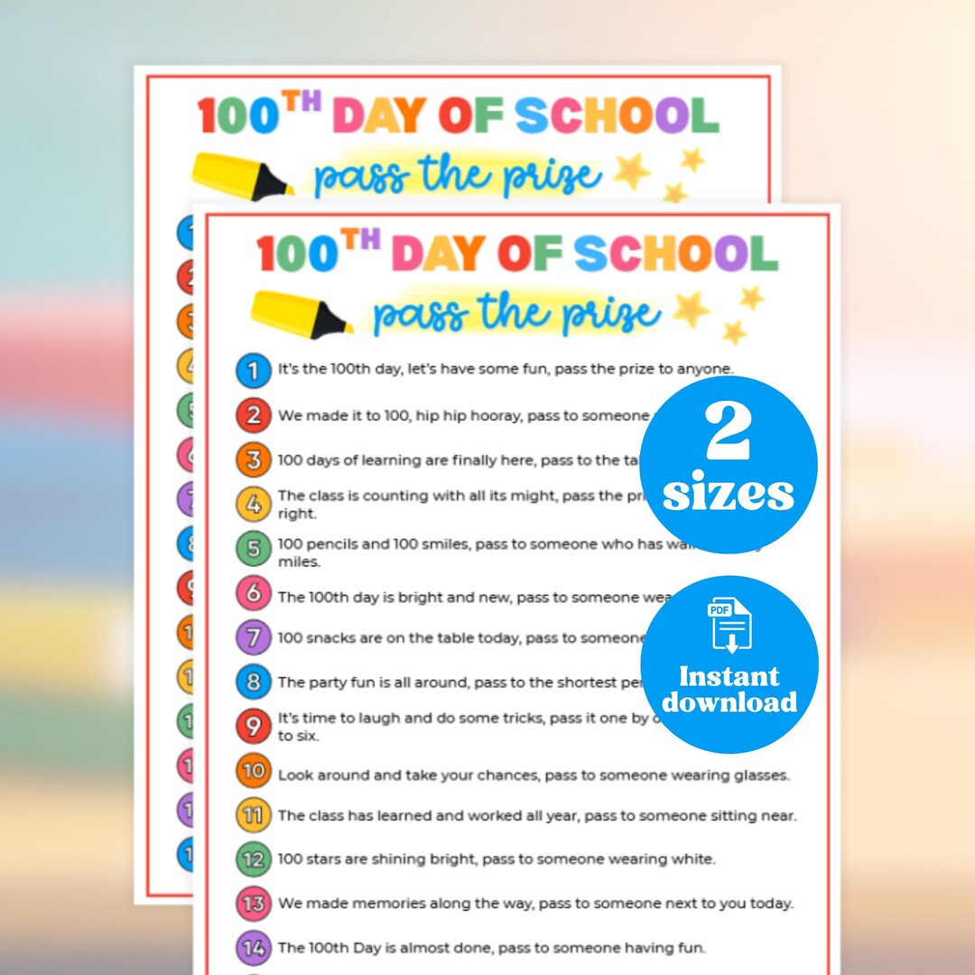 100th Day of School Pass the Prize, Class Party Game, End of Year Fun ...