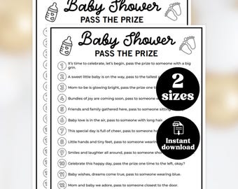 Babyshower Pass The Prize-spel, afdrukbare Baby Pass The Gift, grappige activiteit, direct downloaden