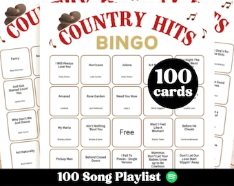 Cartelas de Bingo de Música Country, Playlist do Spotify com 100 Músicas, Jogo de Sucessos Country, 100 Cartelas em PDF